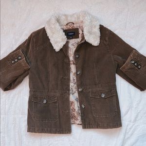 Sonoma Olive Suede Jacket with fuzzy collar